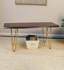 Plow &amp; Hearth Accent Tables | Indoor Living Live Edge Acacia Wood Bench/Table With Hairpin Legs - Black