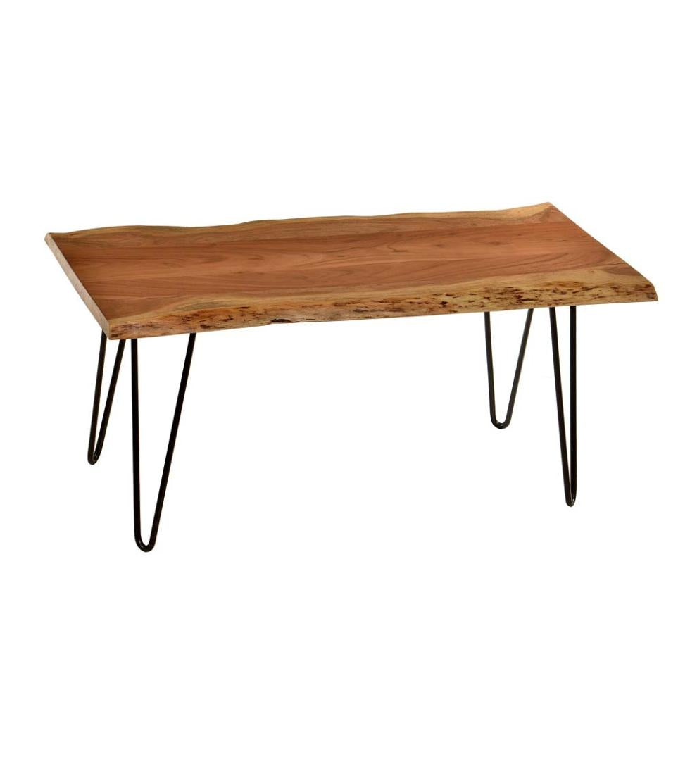 Plow &amp; Hearth Accent Tables | Indoor Living Live Edge Acacia Wood Bench/Table With Hairpin Legs - Black