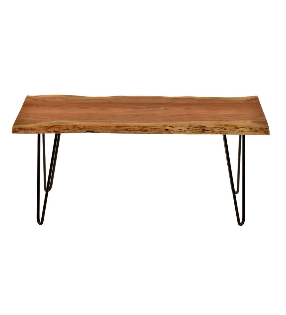 Plow &amp; Hearth Accent Tables | Indoor Living Live Edge Acacia Wood Bench/Table With Hairpin Legs - Black