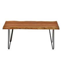 Plow &amp; Hearth Accent Tables | Indoor Living Live Edge Acacia Wood Bench/Table With Hairpin Legs - Black