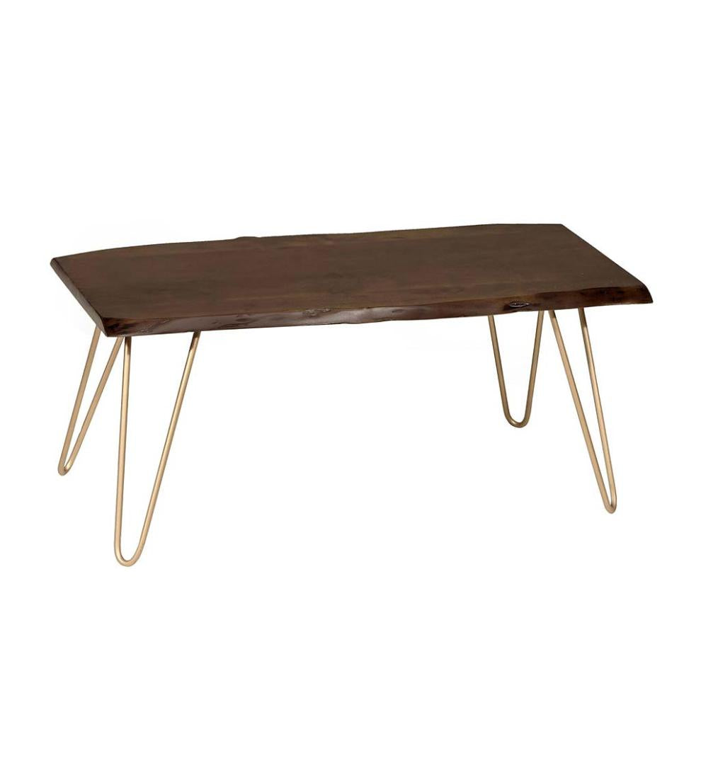 Plow &amp; Hearth Accent Tables | Indoor Living Live Edge Acacia Wood Bench/Table With Hairpin Legs - Black