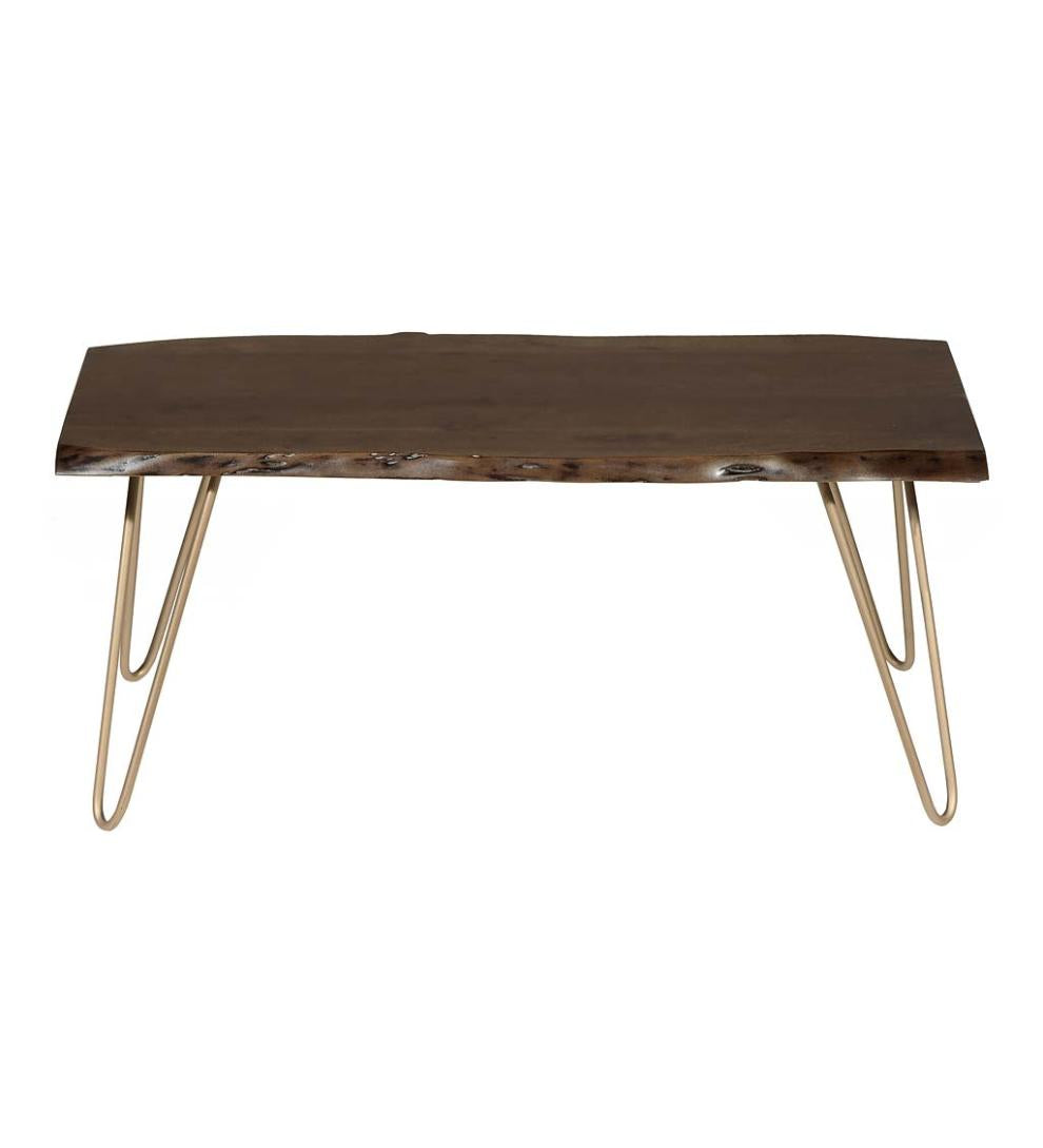 Plow &amp; Hearth Accent Tables | Indoor Living Live Edge Acacia Wood Bench/Table With Hairpin Legs - Black