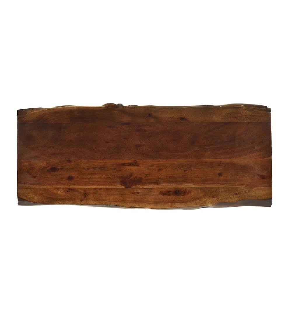 Plow &amp; Hearth Accent Tables | Indoor Living Live Edge Acacia Wood Bench/Table With Hairpin Legs - Black