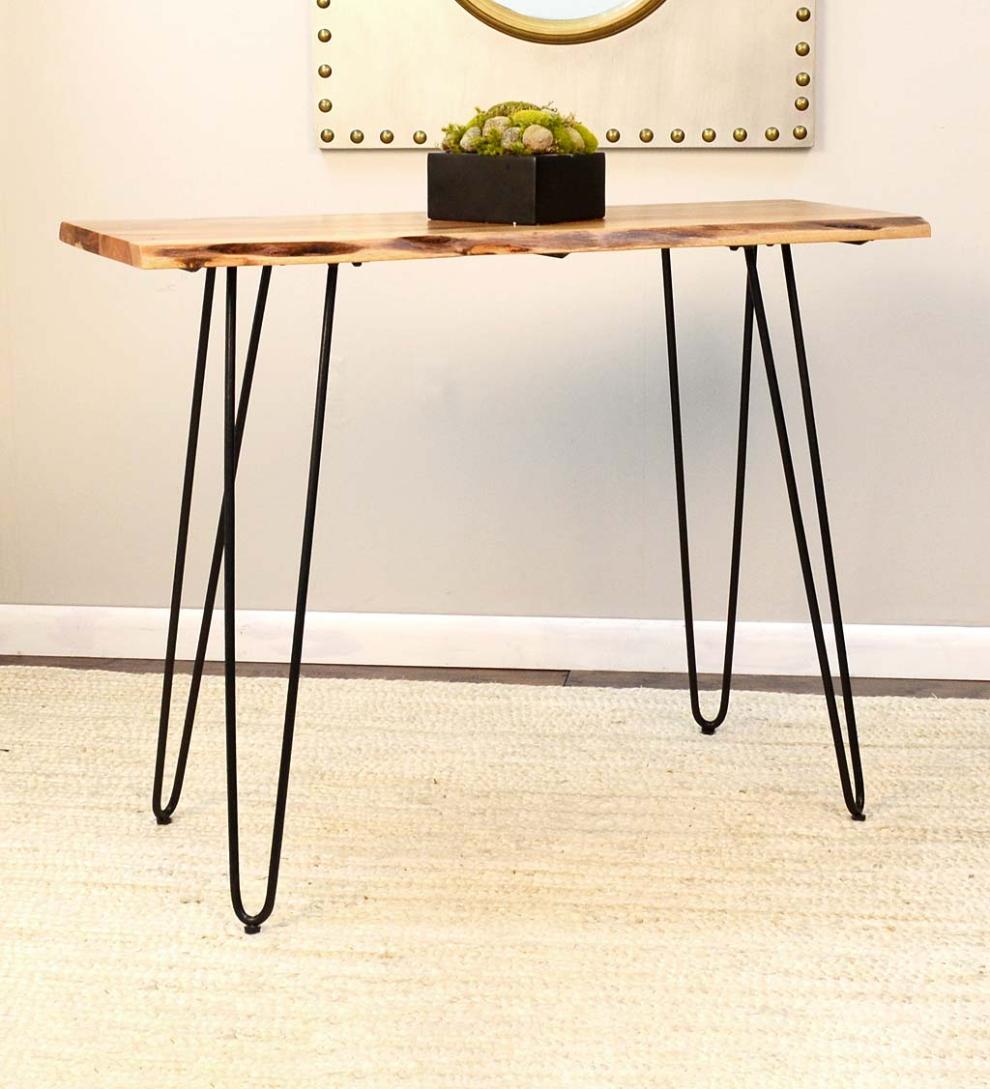 Plow &amp; Hearth Accent Tables | Indoor Living Live Edge Acacia Wood Console Table With Hairpin Legs - Black