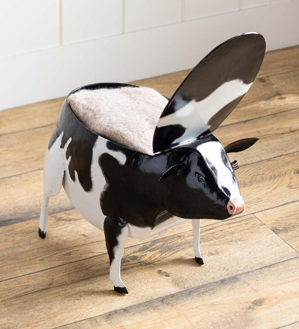 Plow &amp; Hearth Accent Tables | Indoor Living Metal Cow Accent Table With Storage Compartment