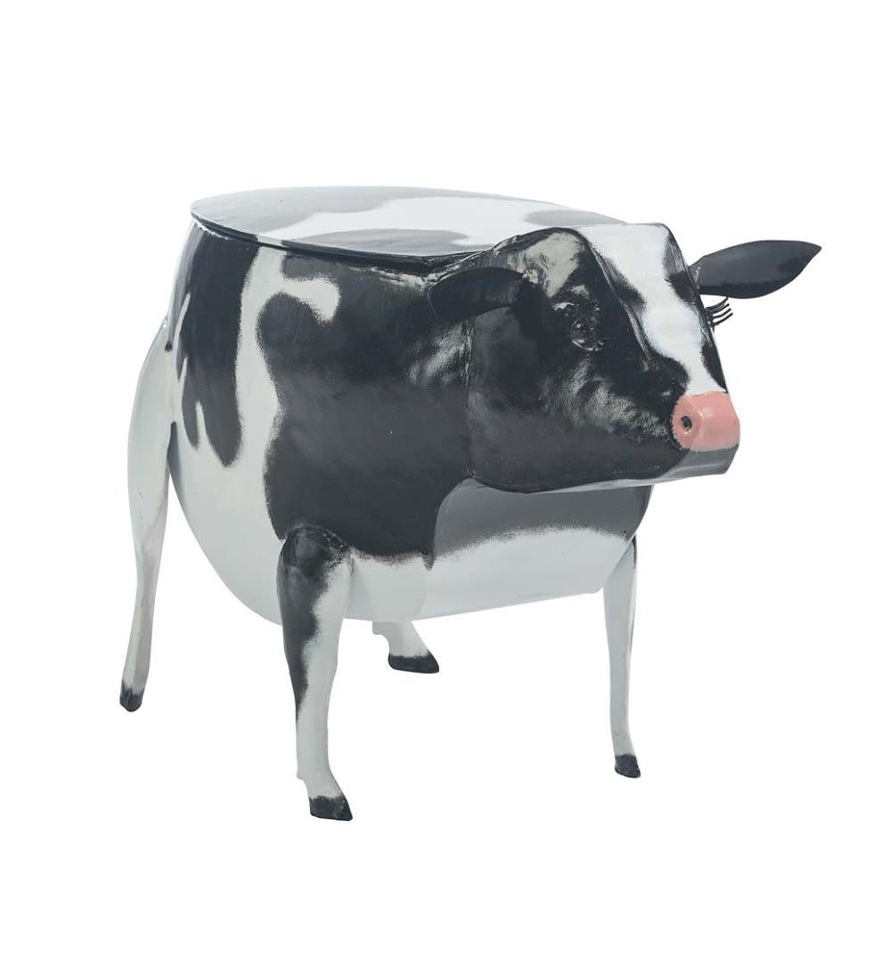 Plow &amp; Hearth Accent Tables | Indoor Living Metal Cow Accent Table With Storage Compartment