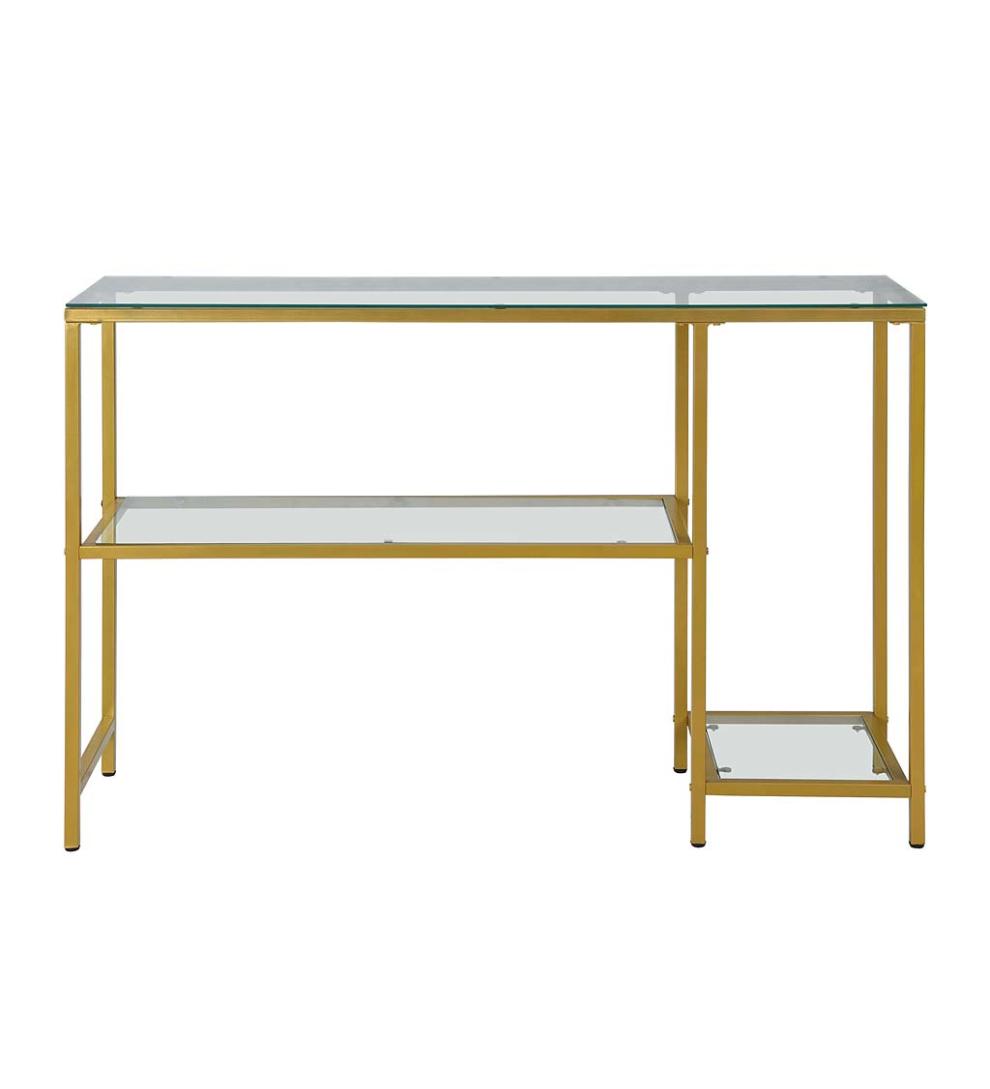 Plow &amp; Hearth Accent Tables | Indoor Living Multi-Functional Tempered Glass Console Table With Shelves - Gold
