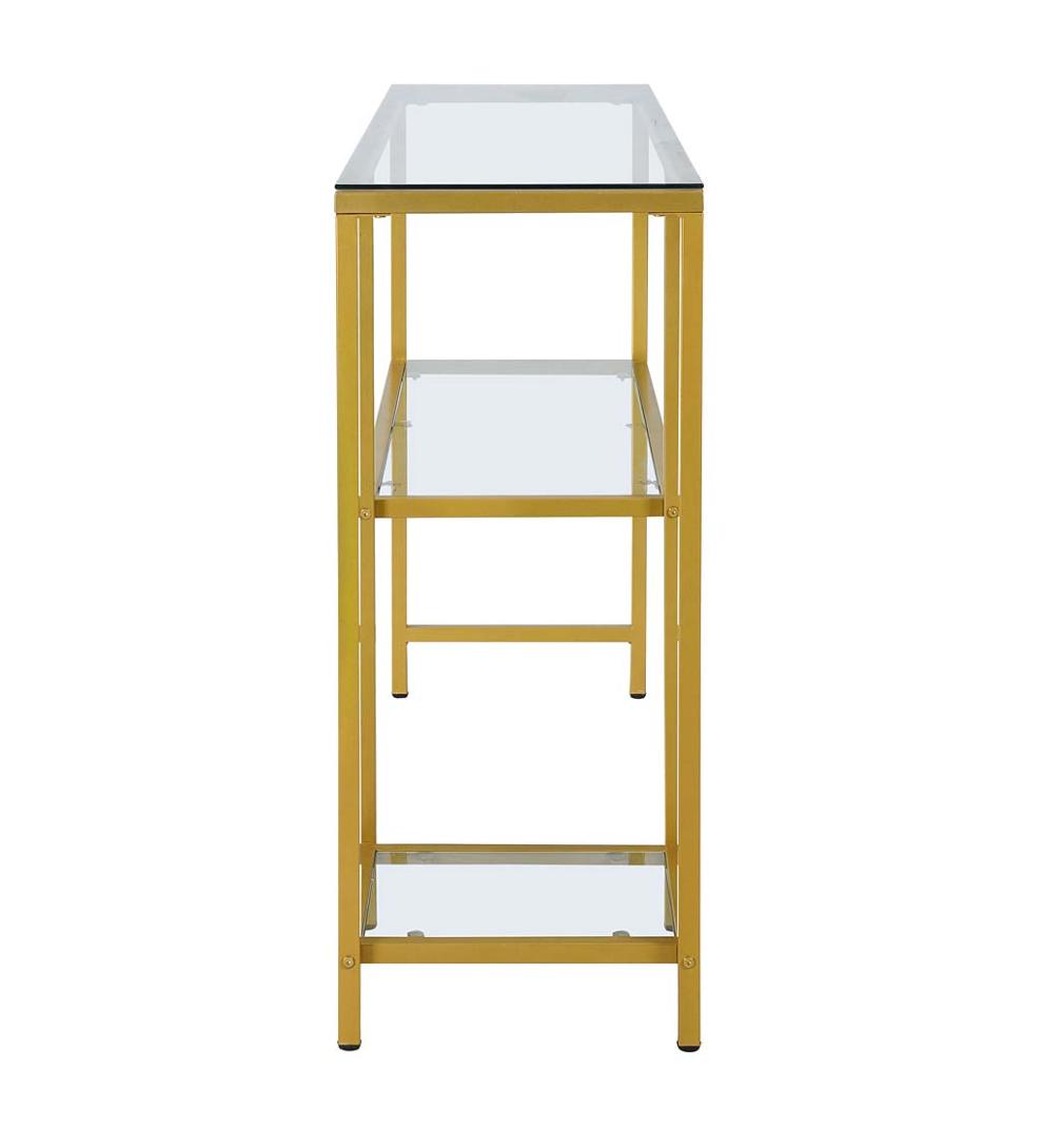 Plow &amp; Hearth Accent Tables | Indoor Living Multi-Functional Tempered Glass Console Table With Shelves - Gold