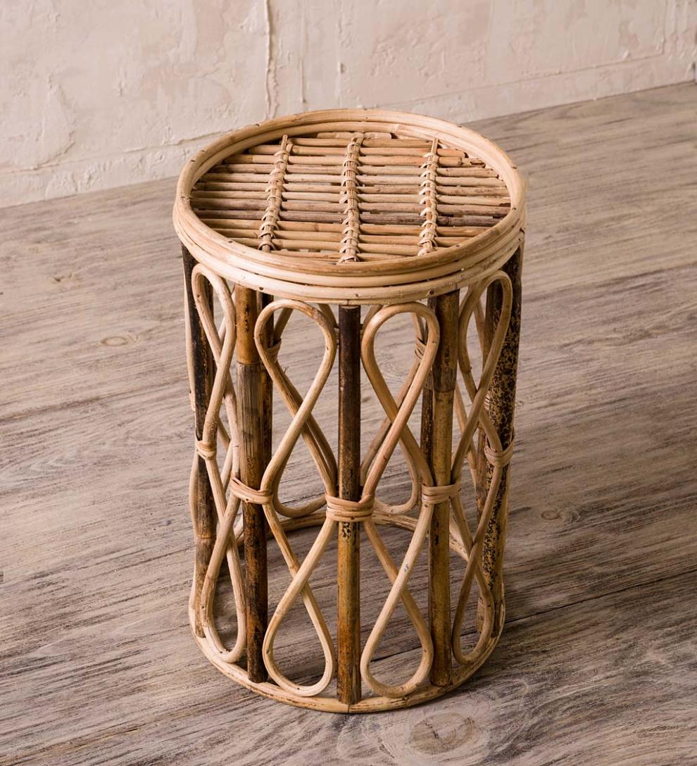 Plow &amp; Hearth Accent Tables | Indoor Living Open Rattan Drum Side Table