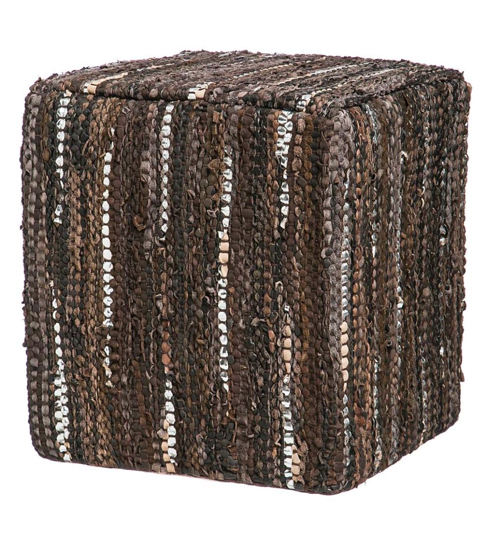Plow &amp; Hearth Accent Tables | Indoor Living Patterned Leather Pouf Ottoman - Brown