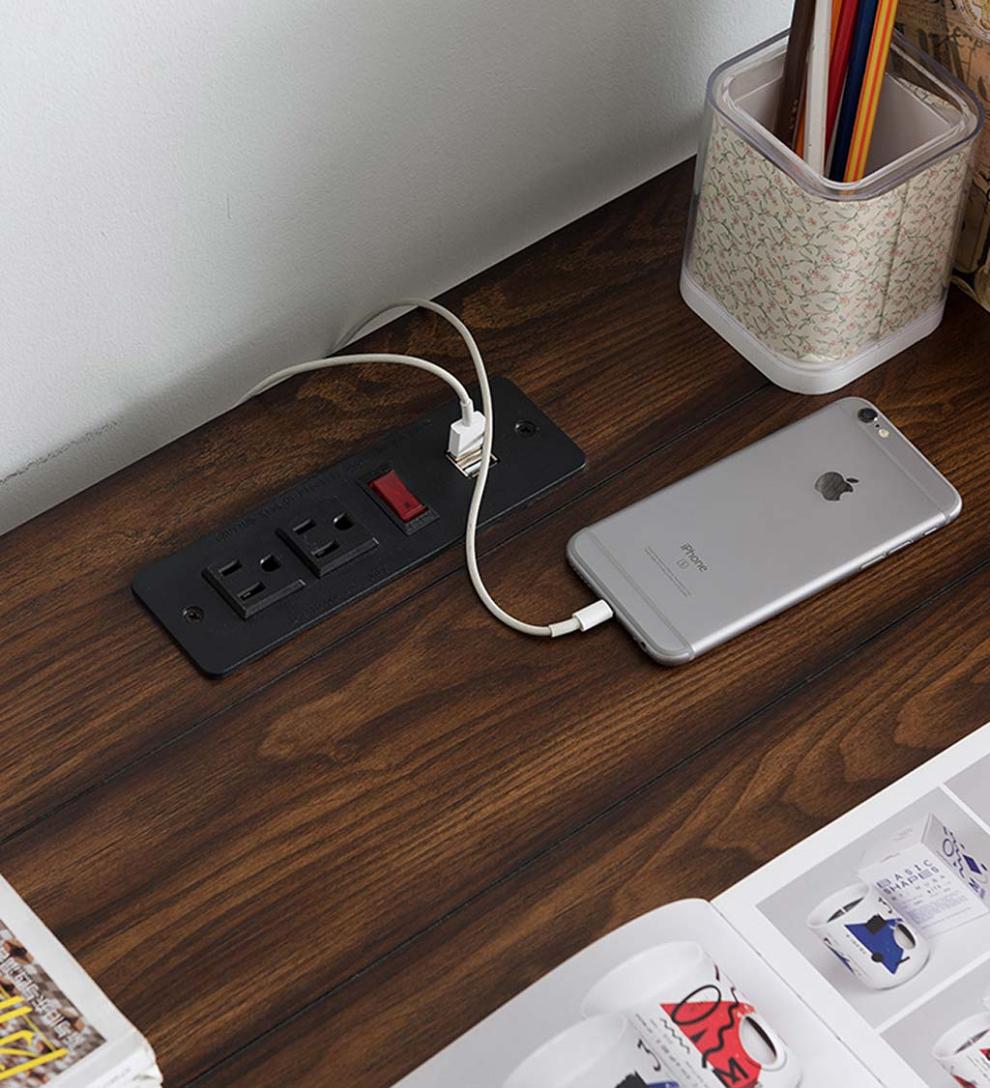 Plow &amp; Hearth Accent Tables | Indoor Living Rolling Weston Writing Desk With Built-In Charging Station And Wheels - Espresso