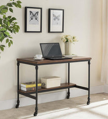 Plow &amp; Hearth Accent Tables | Indoor Living Rolling Weston Writing Desk With Built-In Charging Station And Wheels - Espresso