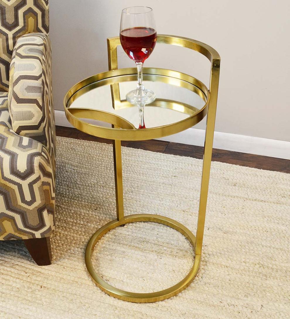 Plow &amp; Hearth Accent Tables | Indoor Living Round Mirror Topped Accent Table - Gold