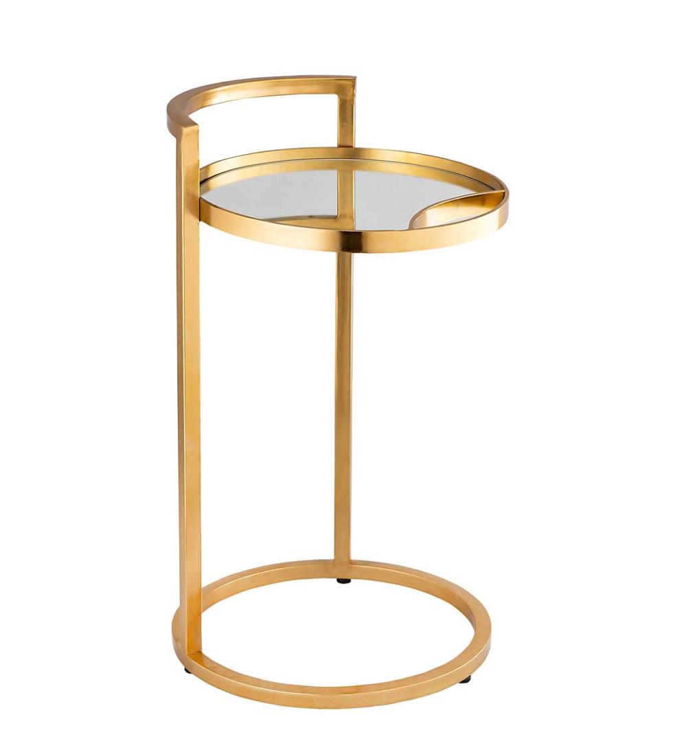 Plow &amp; Hearth Accent Tables | Indoor Living Round Mirror Topped Accent Table - Gold