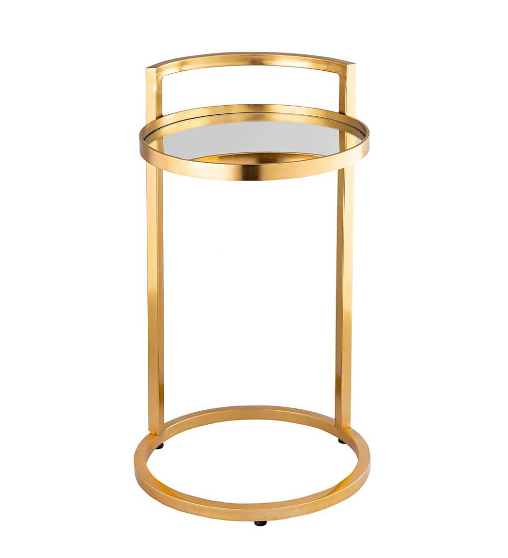 Plow &amp; Hearth Accent Tables | Indoor Living Round Mirror Topped Accent Table - Gold