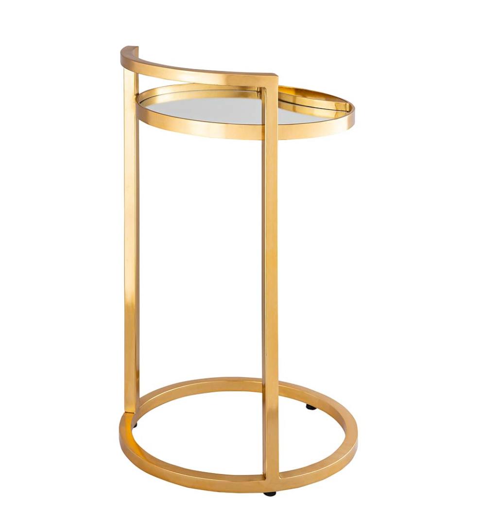 Plow &amp; Hearth Accent Tables | Indoor Living Round Mirror Topped Accent Table - Gold