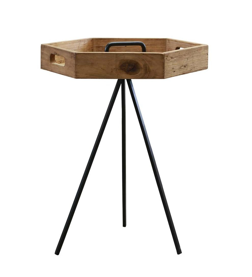 Plow &amp; Hearth Accent Tables | Indoor Living Rowan Ridge Reclaimed Wood Hexagon Table With Removable Tray