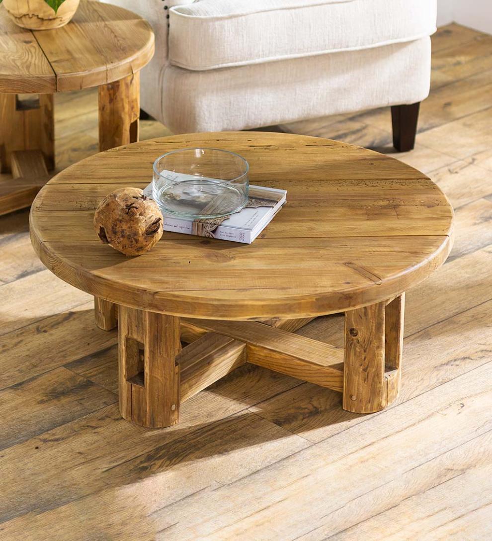Plow &amp; Hearth Accent Tables | Indoor Living Rowan Ridge Reclaimed Wood Round Coffee/Cocktail Table