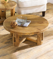 Plow &amp; Hearth Accent Tables | Indoor Living Rowan Ridge Reclaimed Wood Round Coffee/Cocktail Table