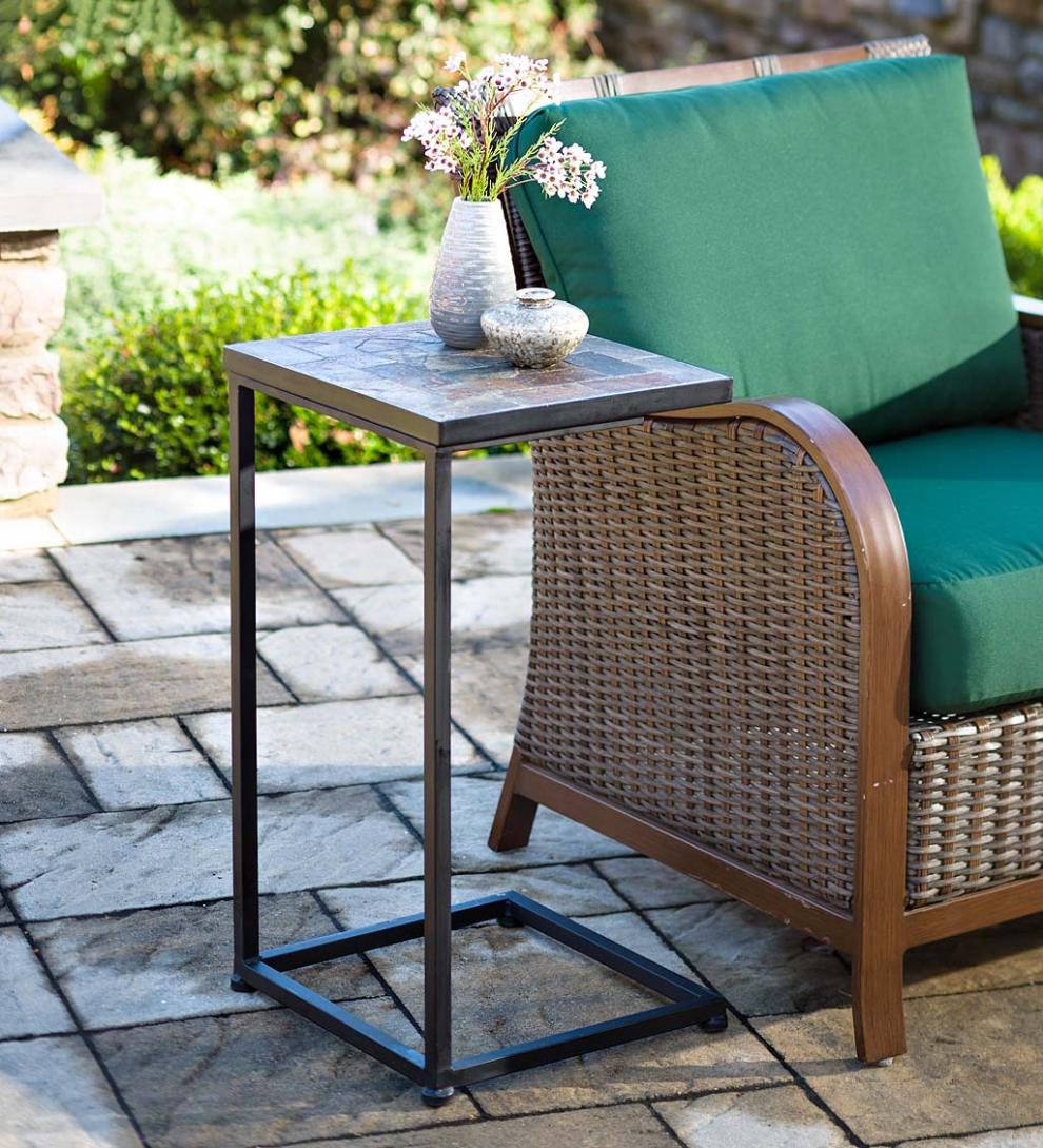 Plow &amp; Hearth Accent Tables | Indoor Living Slate Mosaic Pull-Up Side Table