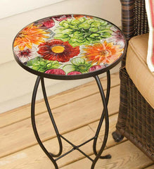 Plow &amp; Hearth Accent Tables | Indoor Living Summer Splash Floral Round Accent Table