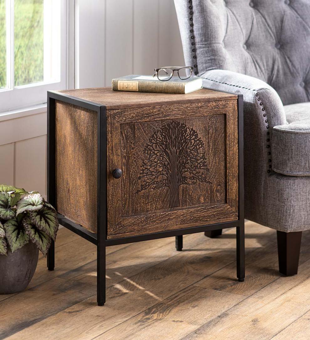 Plow &amp; Hearth Accent Tables | Indoor Living Tree Of Life Table With Storage Cabinet