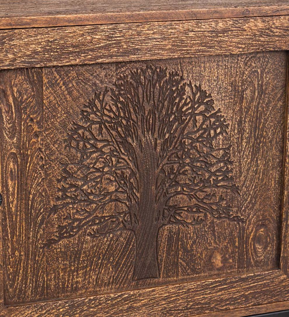 Plow &amp; Hearth Accent Tables | Indoor Living Tree Of Life Table With Storage Cabinet
