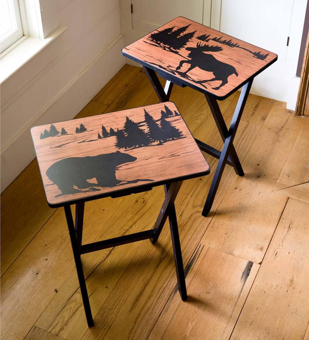 Plow &amp; Hearth Accent Tables | Indoor Living Wilderness Tv Trays, Set Of 2