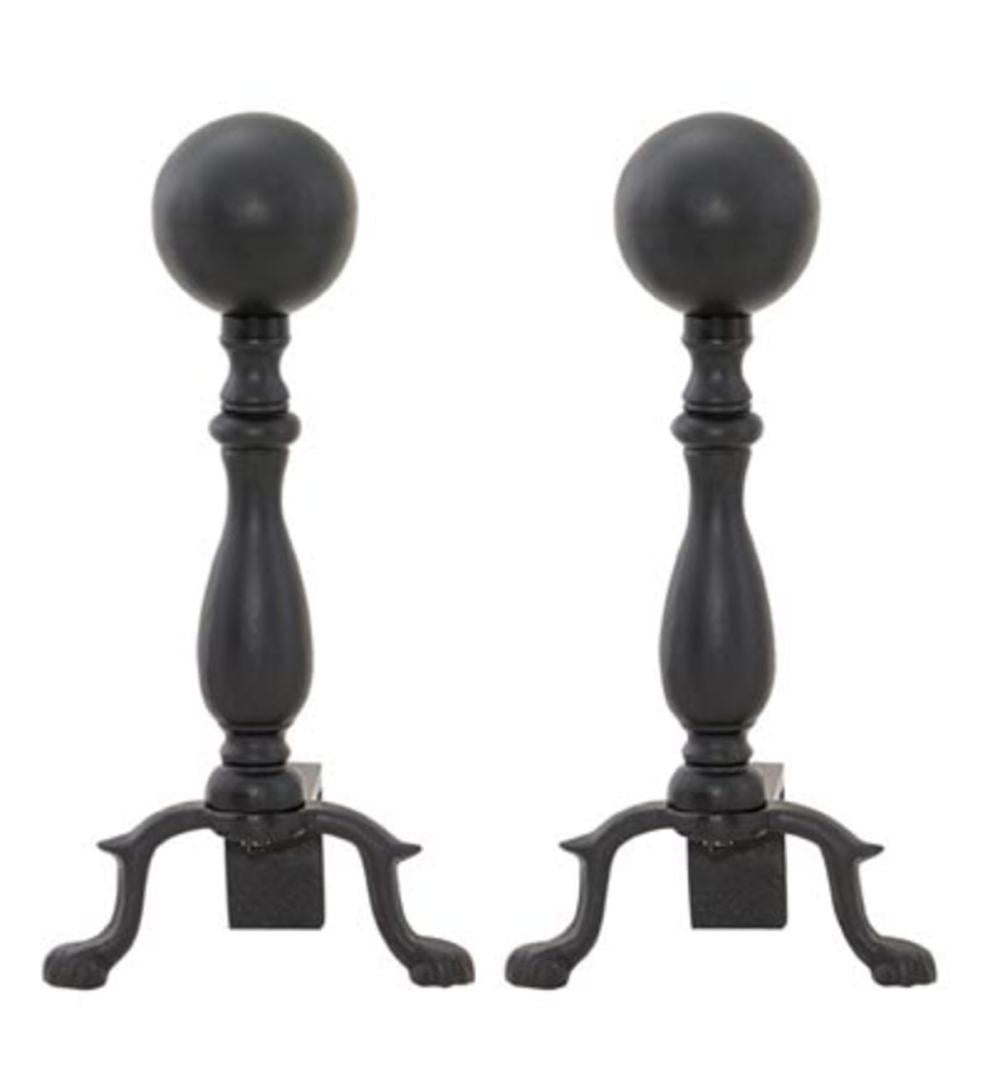 Plow &amp; Hearth Andirons | Fireplace &amp; Hearth Black Ball Andirons, Pair - Black