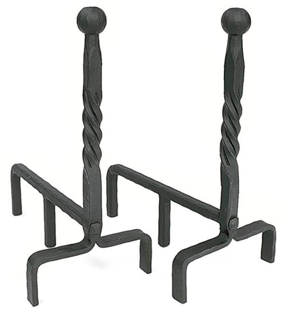 Plow &amp; Hearth Andirons | Fireplace &amp; Hearth Wrought Iron Andirons Set With Ball Finial And Black Finish
