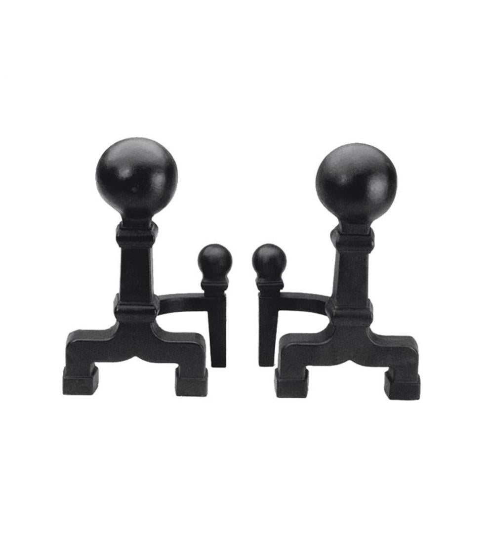 Plow &amp; Hearth Andirons | Fireplace &amp; Hearth Wrought Iron Ball Andirons - Black