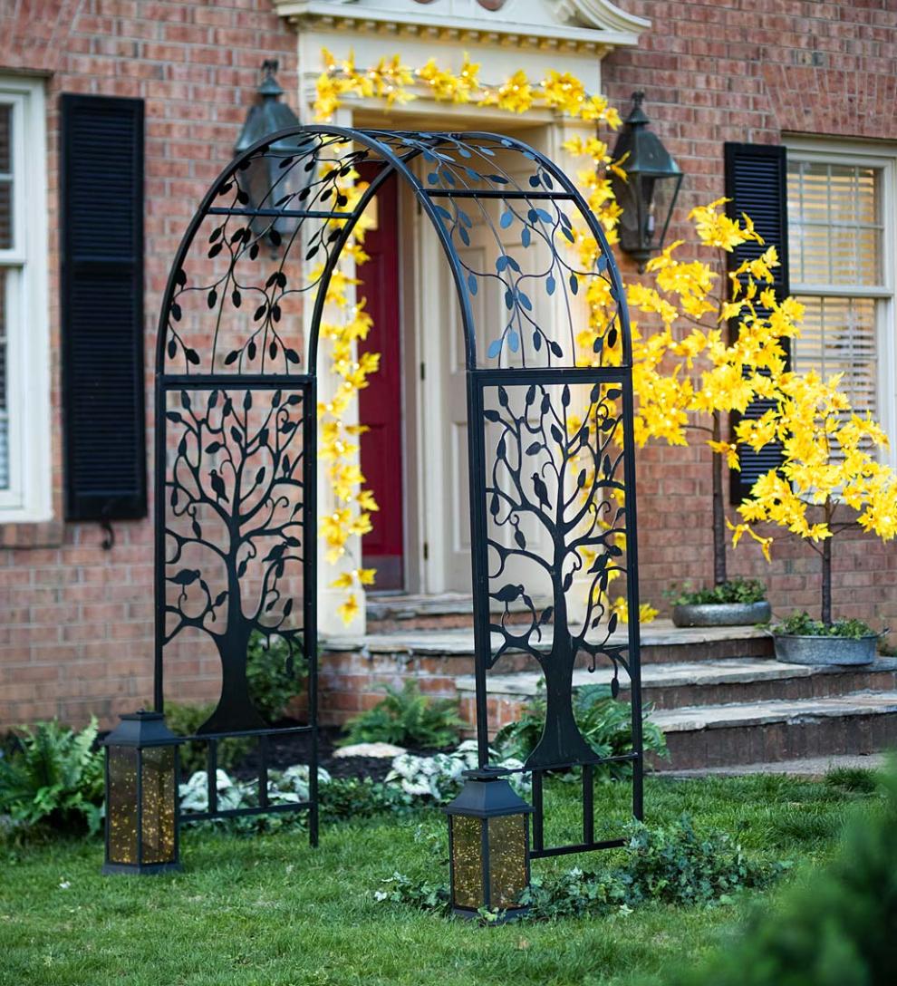 Plow &amp; Hearth Arbors &amp; Trellises | Yard &amp; Garden Metal Arched Garden Arbor With Tree Of Life Design