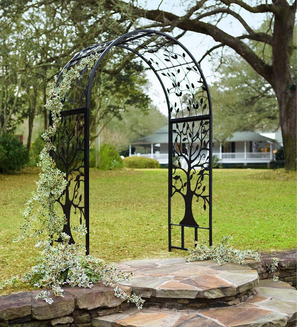 Plow &amp; Hearth Arbors &amp; Trellises | Yard &amp; Garden Metal Arched Garden Arbor With Tree Of Life Design