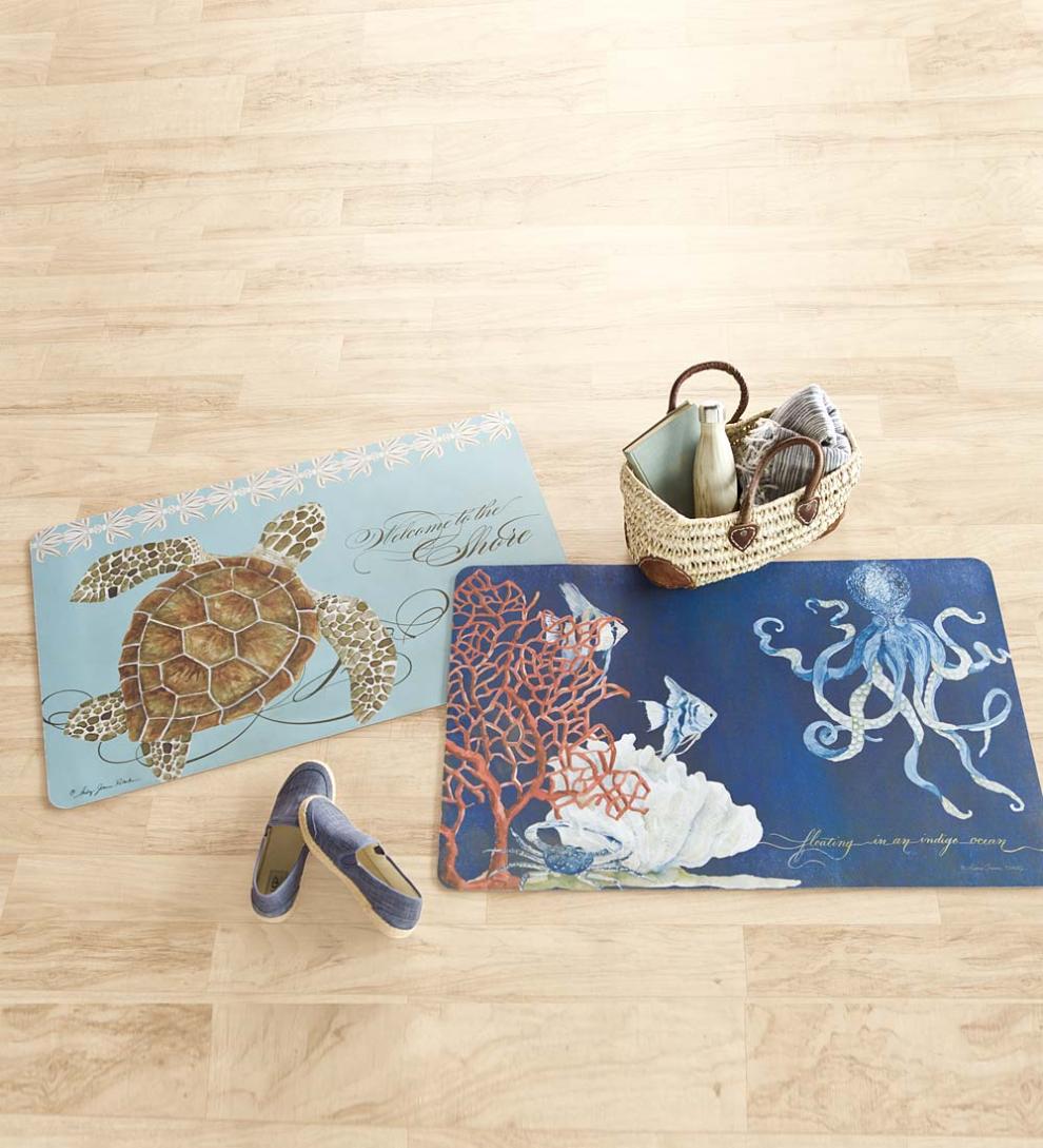 Plow &amp; Hearth Bath Accessories | Indoor Living Nautical Floor Mat - Octopus