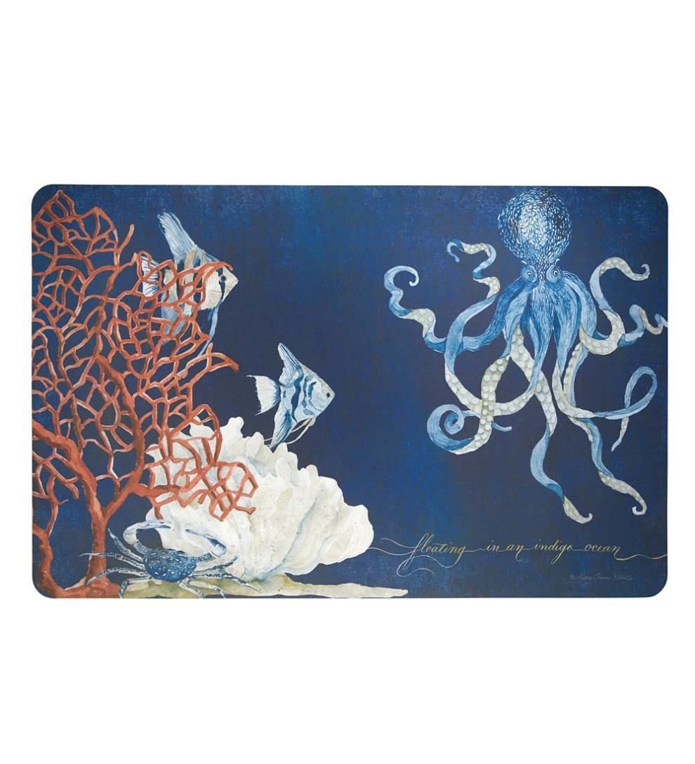 Plow &amp; Hearth Bath Accessories | Indoor Living Nautical Floor Mat - Octopus