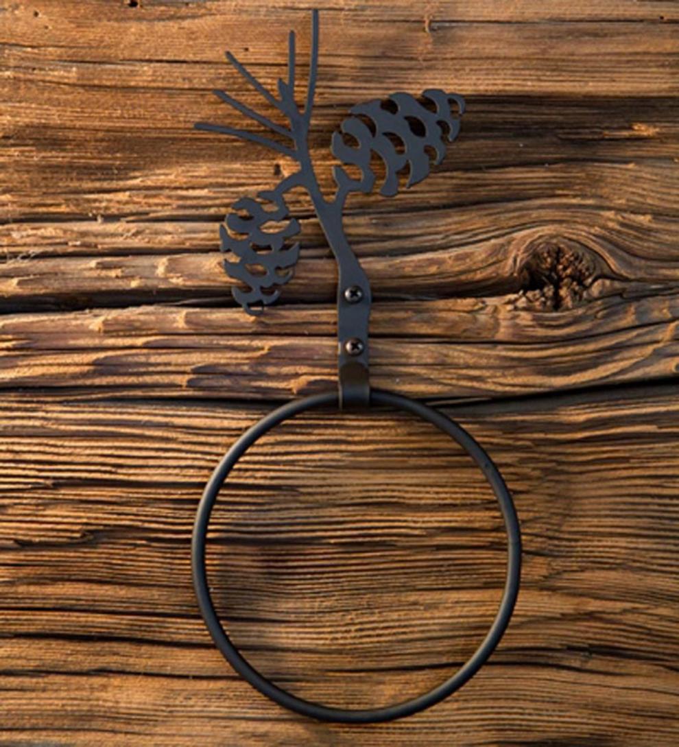 Plow &amp; Hearth Bath Accessories | Indoor Living Usa-Made Wrought Iron Decorative Towel Ring - Bear