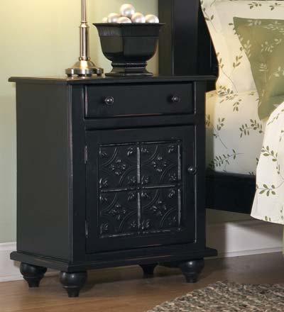 Plow &amp; Hearth Bedroom Furniture | Indoor Living Bedside Chest With Punched Tin Door - Avocado Green