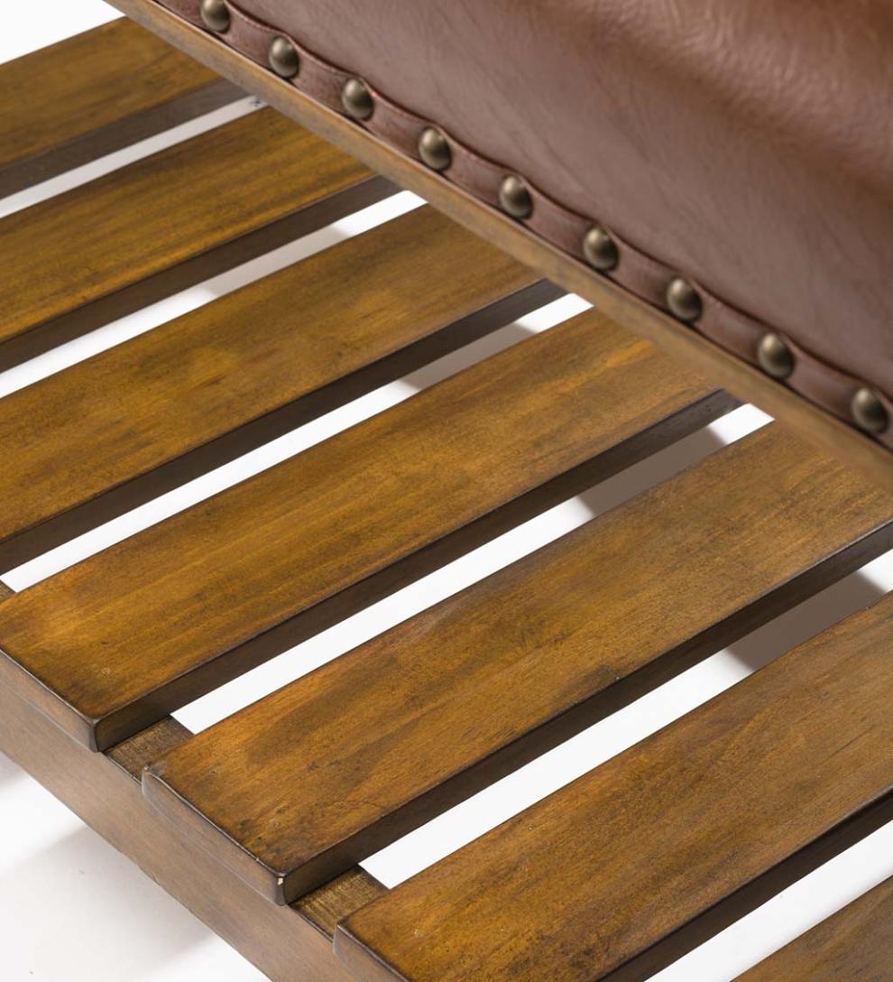 Plow &amp; Hearth Bedroom Furniture | Indoor Living Canyon Brown Leather And Wood Bench With Slatted Bottom Shelf