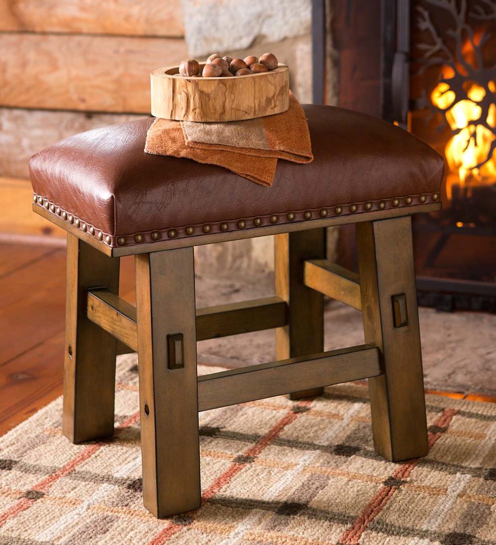 Plow &amp; Hearth Bedroom Furniture | Indoor Living Canyon Brown Leather Footstool