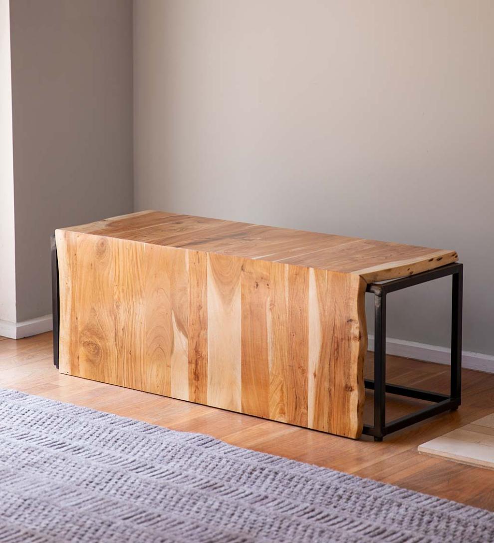 Plow &amp; Hearth Bedroom Furniture | Indoor Living Live-Edge Acacia Wood Waterfall Bench