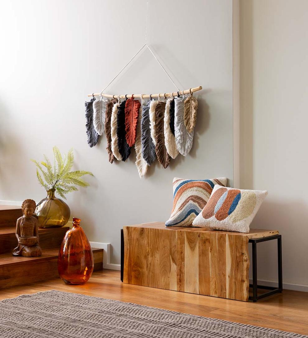 Plow &amp; Hearth Bedroom Furniture | Indoor Living Live-Edge Acacia Wood Waterfall Bench