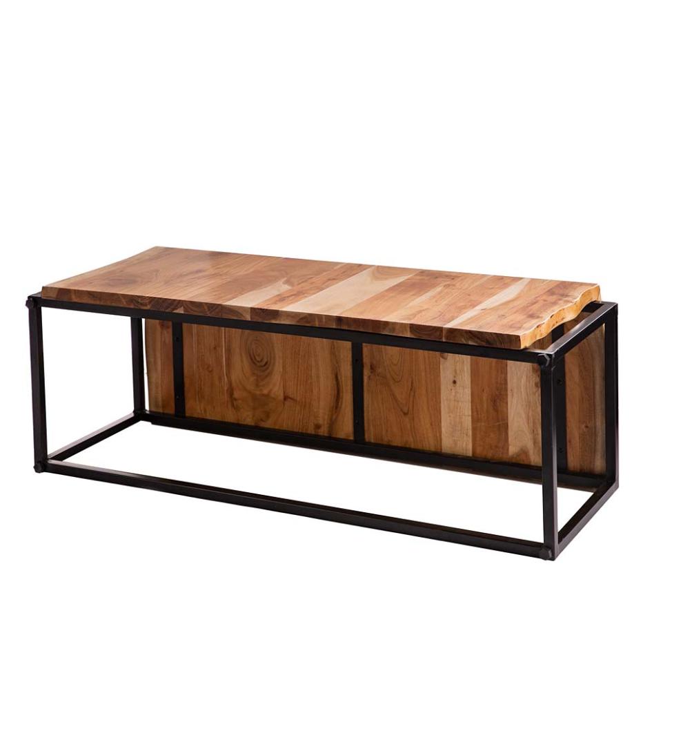 Plow &amp; Hearth Bedroom Furniture | Indoor Living Live-Edge Acacia Wood Waterfall Bench