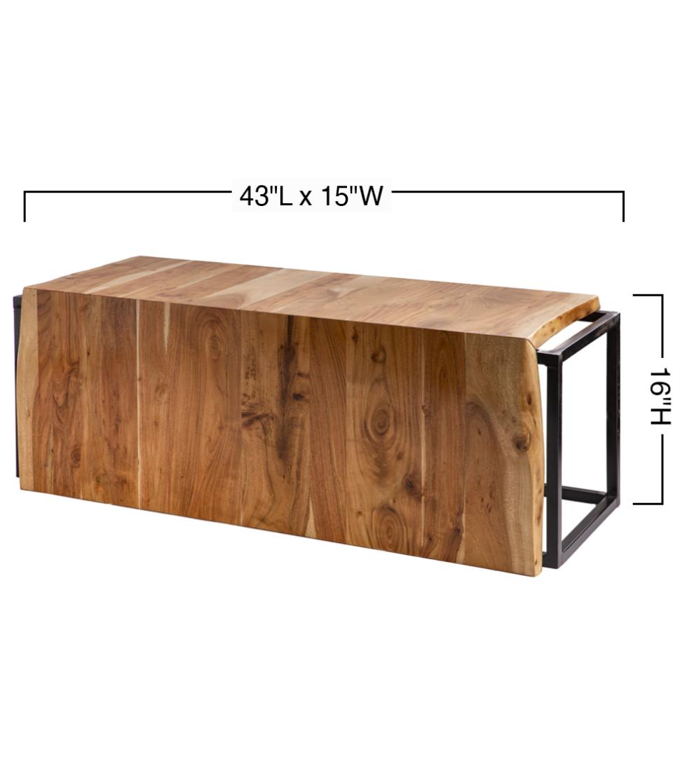 Plow &amp; Hearth Bedroom Furniture | Indoor Living Live-Edge Acacia Wood Waterfall Bench