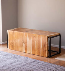 Plow &amp; Hearth Bedroom Furniture | Indoor Living Live-Edge Acacia Wood Waterfall Bench