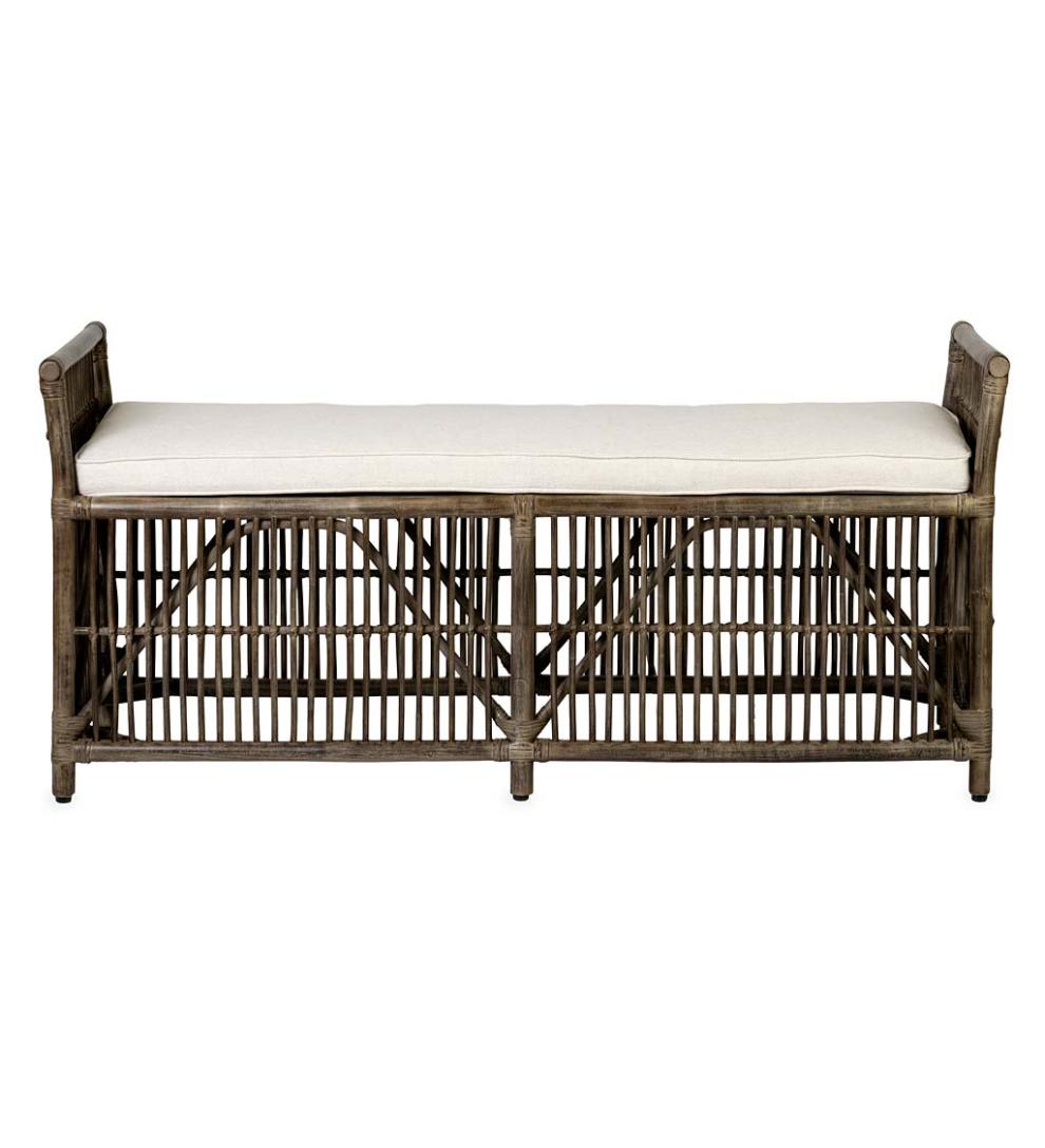 Plow &amp; Hearth Bedroom Furniture | Indoor Living Winston Double Rattan Bench With Cushion