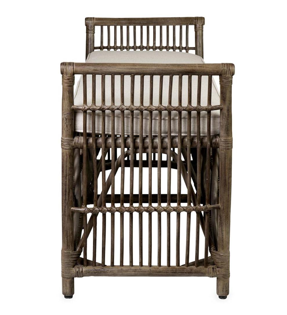 Plow &amp; Hearth Bedroom Furniture | Indoor Living Winston Double Rattan Bench With Cushion