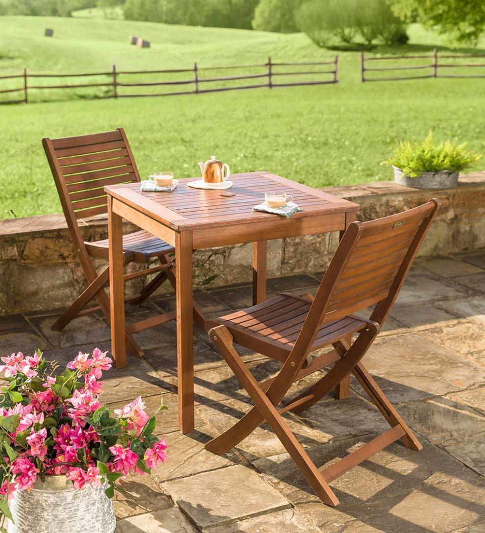Plow &amp; Hearth Benches &amp; Chairs | Outdoor Living Eucalyptus Wood Outdoor Bistro Set, Table And Two Chairs