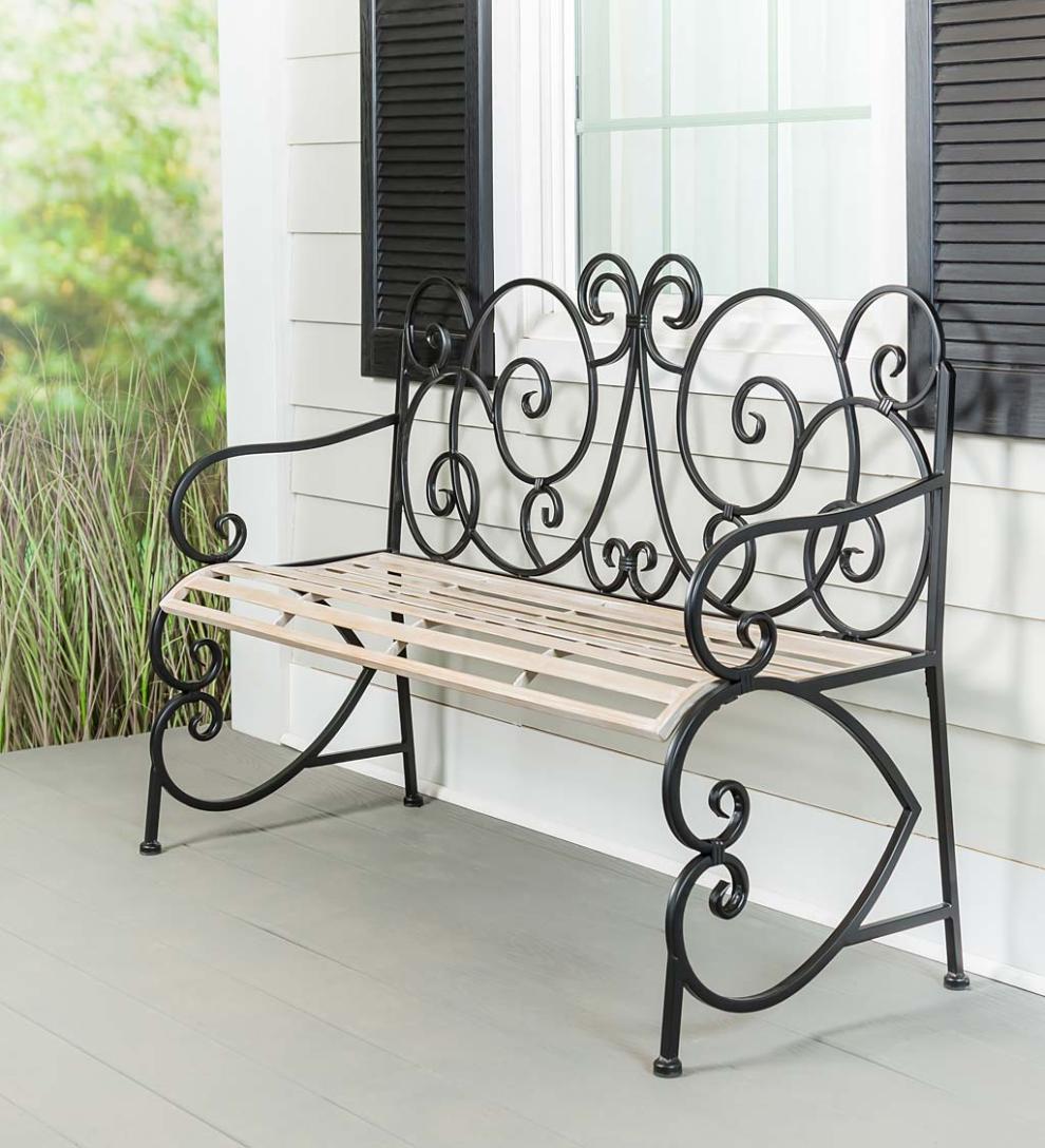 Plow &amp; Hearth Benches &amp; Chairs | Outdoor Living European Style Scroll Metal Garden Bench