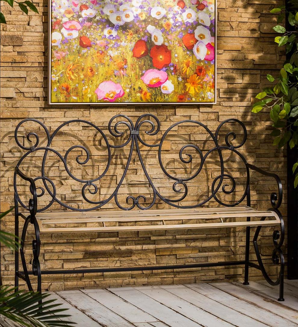 Plow &amp; Hearth Benches &amp; Chairs | Outdoor Living European Style Scroll Metal Garden Bench