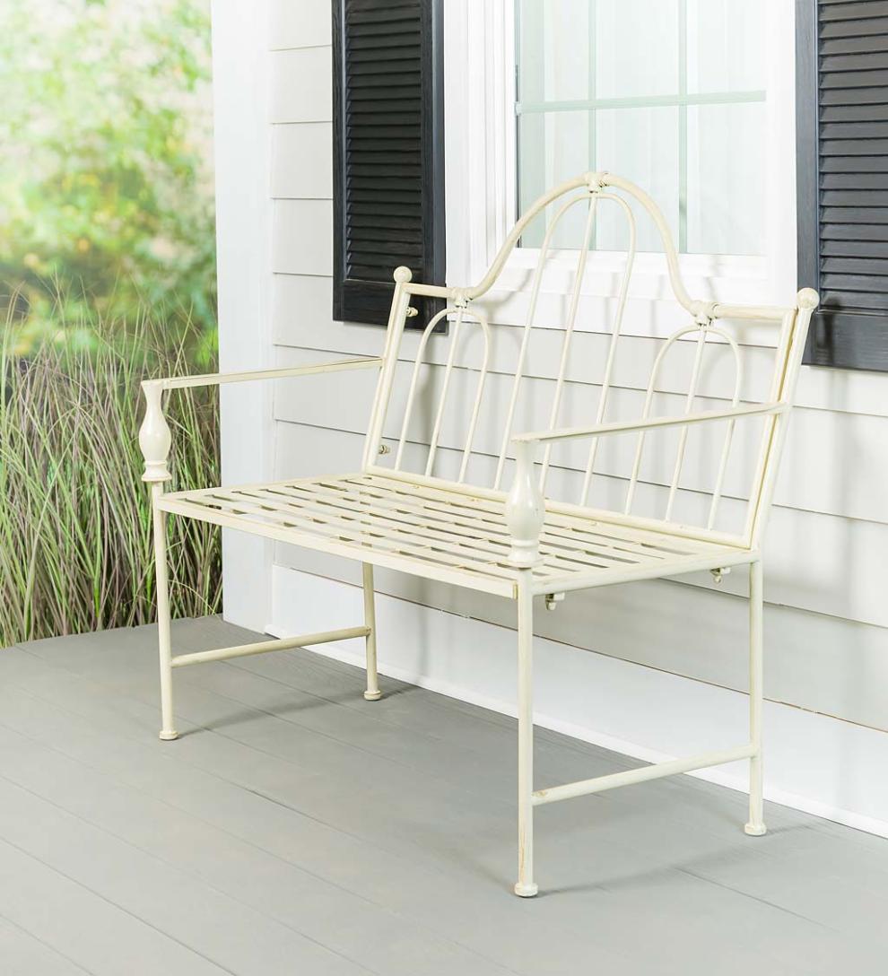 Plow &amp; Hearth Benches &amp; Chairs | Outdoor Living Headboard-Style Iron Bench With Vintage Finish